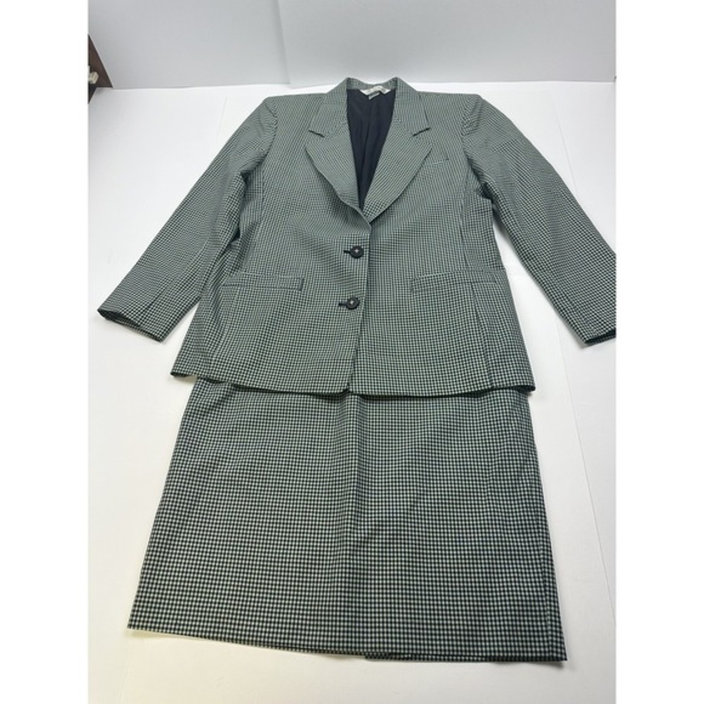 Vtg Austin Reed Skirt Suit 12 100% Wool Jacket Knee Length Skirt‎ Gingham Green